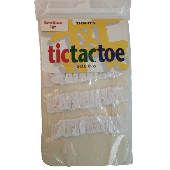 Baby Girl Rhumba Tights Ivory Eyelet Ruffled Infant 0 6 Mo TicTacToe USA Vintage - Picture 1 of 9